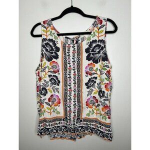 Cynthia Rowley Women's Tank Top Boho Button Down Back Plus Size 1X